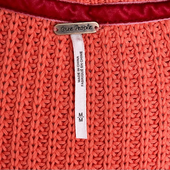 Free People Damsel Orange Flare Sleeve Deep V-Neck Chunky Knit Sweater Medium - Picture 11 of 15